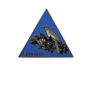 Vintage Florida Pin Northern Mockingbird Gold Tone‎ and Blue Enamel